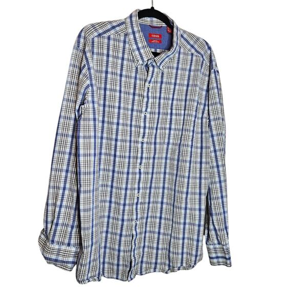IZOD Slim Fit  black blue grey Plaid striped collared button down shirt size XXL - Picture 2 of 5
